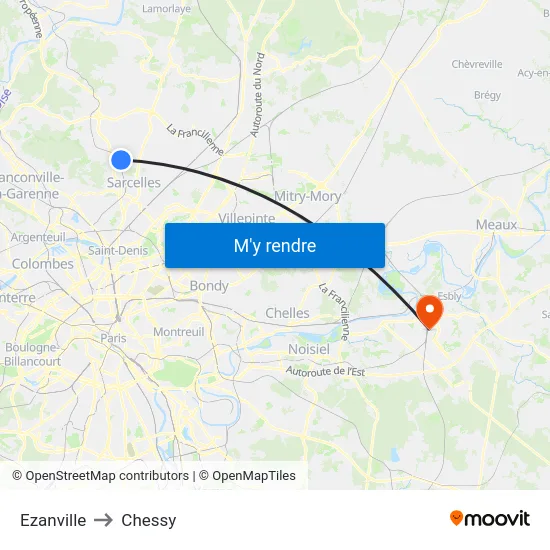 Ezanville to Chessy map
