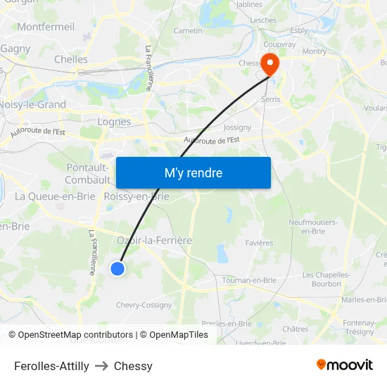 Ferolles-Attilly to Chessy map
