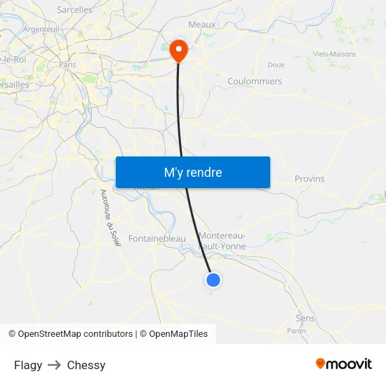 Flagy to Chessy map