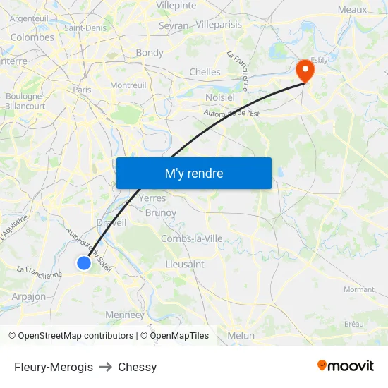 Fleury-Merogis to Chessy map
