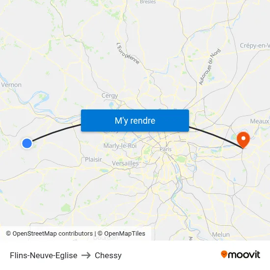 Flins-Neuve-Eglise to Chessy map