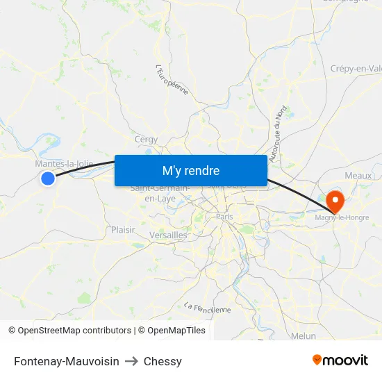 Fontenay-Mauvoisin to Chessy map