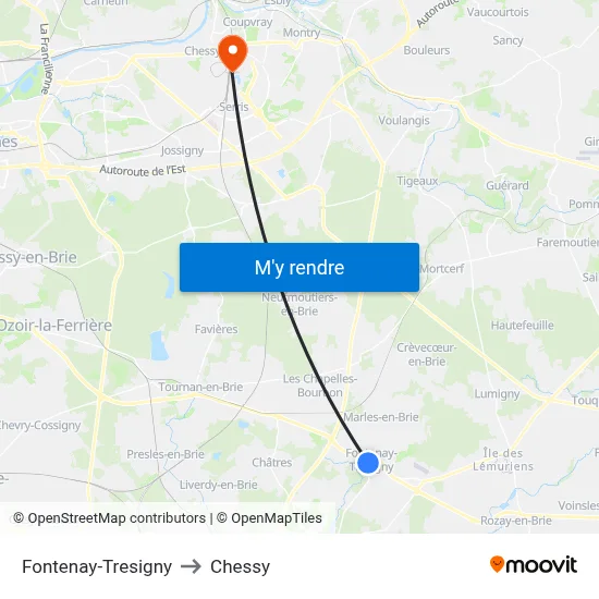 Fontenay-Tresigny to Chessy map