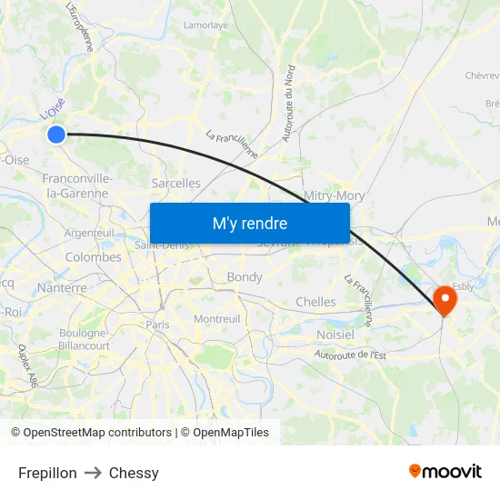 Frepillon to Chessy map