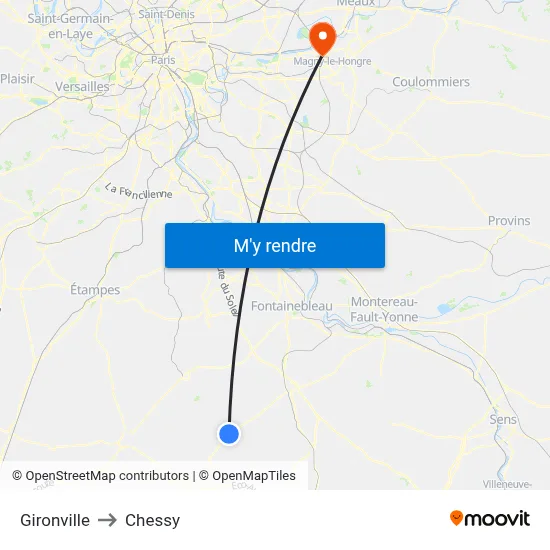 Gironville to Chessy map