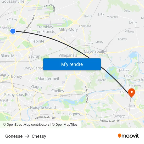 Gonesse to Chessy map