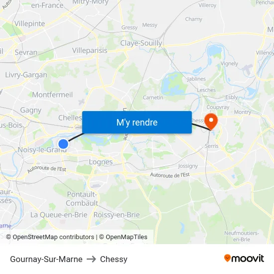 Gournay-Sur-Marne to Chessy map