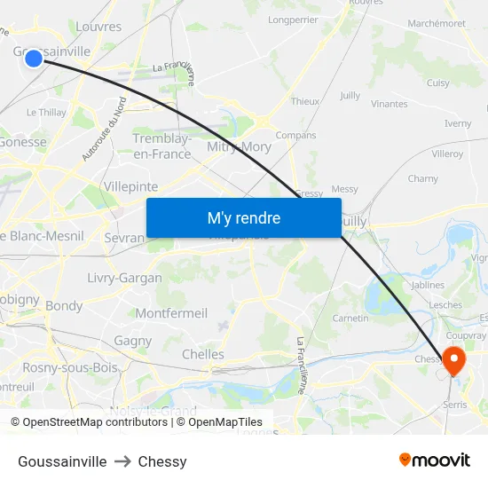 Goussainville to Chessy map