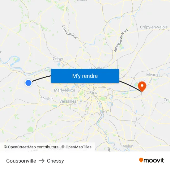 Goussonville to Chessy map