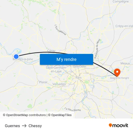 Guernes to Chessy map