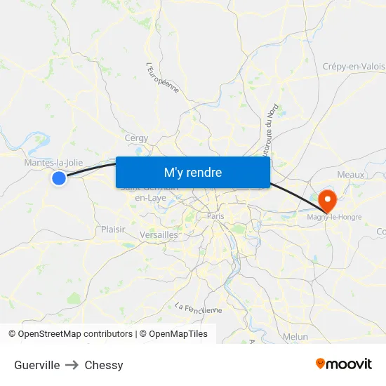 Guerville to Chessy map