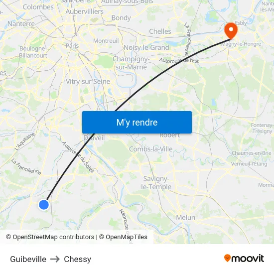 Guibeville to Chessy map