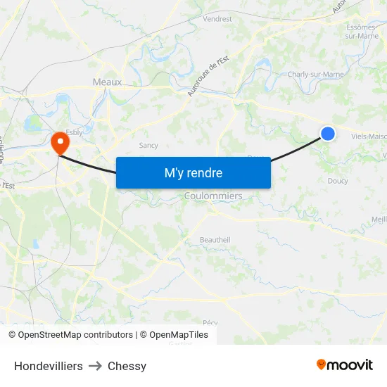 Hondevilliers to Chessy map