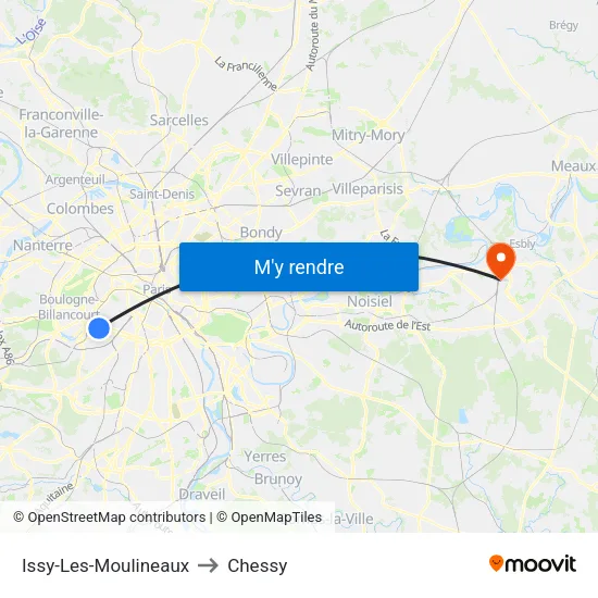 Issy-Les-Moulineaux to Chessy map