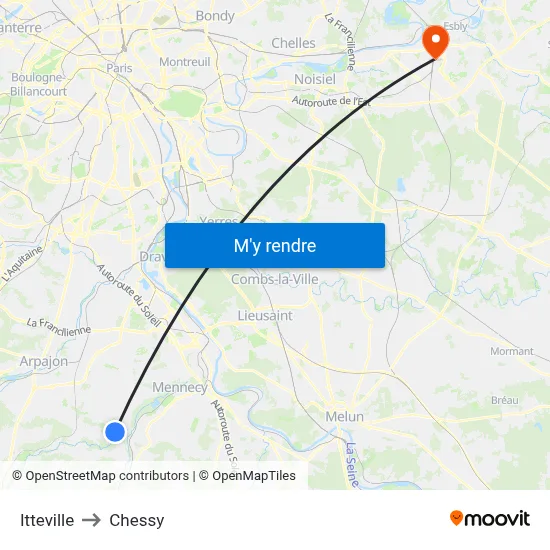 Itteville to Chessy map