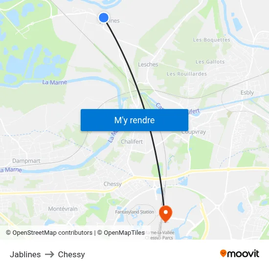 Jablines to Chessy map