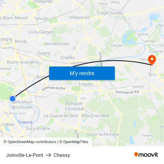 Joinville-Le-Pont to Chessy map