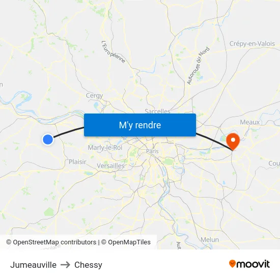 Jumeauville to Chessy map