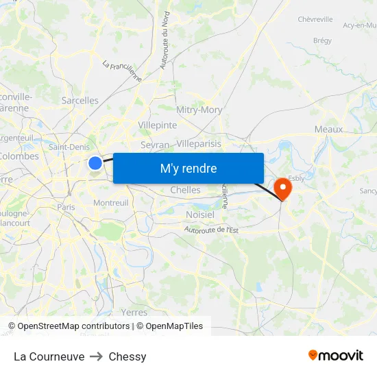La Courneuve to Chessy map