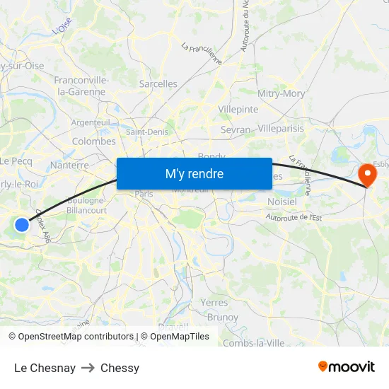 Le Chesnay to Chessy map