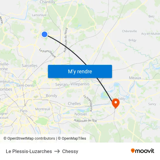 Le Plessis-Luzarches to Chessy map