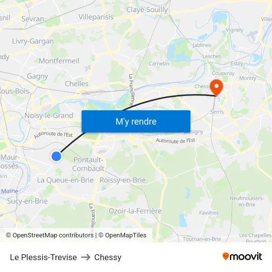 Le Plessis-Trevise to Chessy map