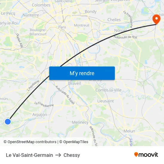 Le Val-Saint-Germain to Chessy map