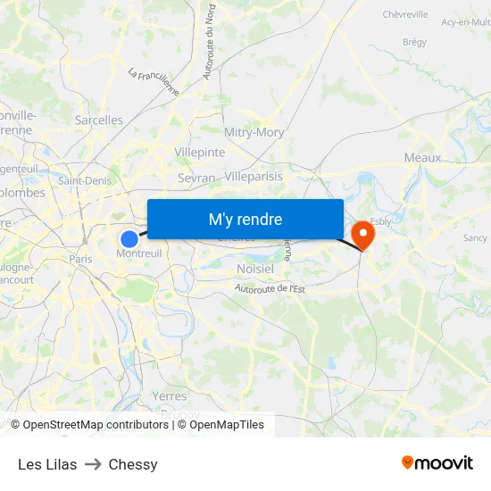 Les Lilas to Chessy map