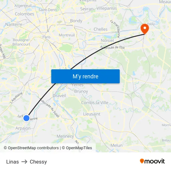 Linas to Chessy map