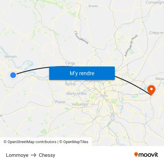 Lommoye to Chessy map