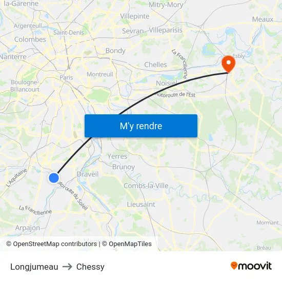 Longjumeau to Chessy map