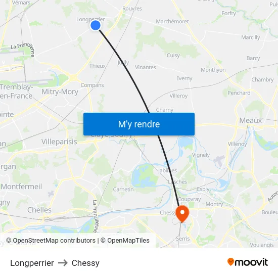 Longperrier to Chessy map