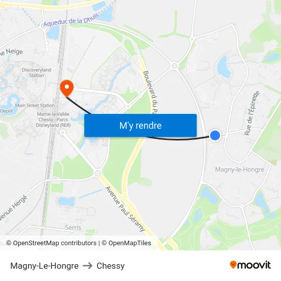 Magny-Le-Hongre to Chessy map