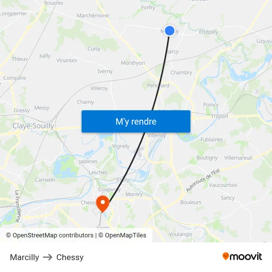 Marcilly to Chessy map