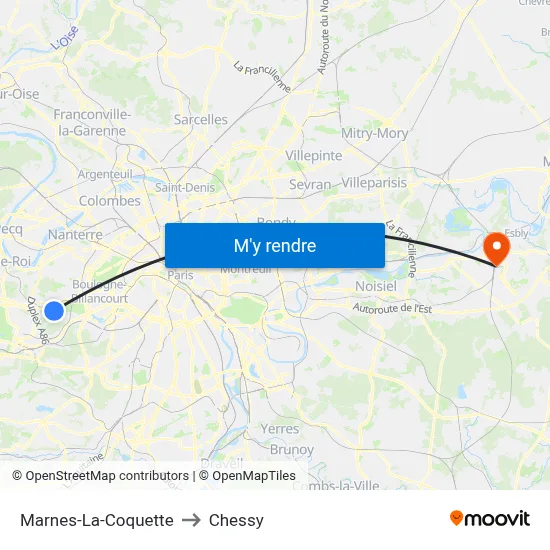 Marnes-La-Coquette to Chessy map
