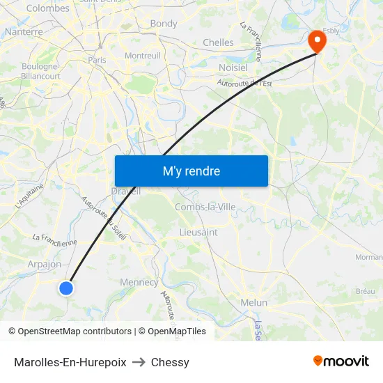 Marolles-En-Hurepoix to Chessy map