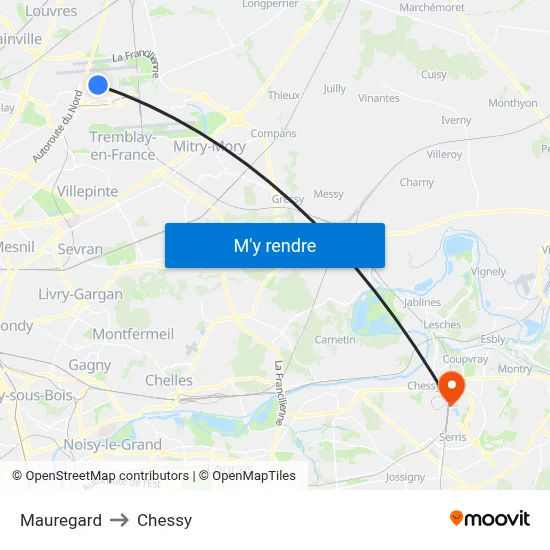 Mauregard to Chessy map