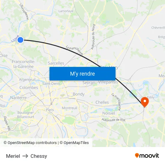 Meriel to Chessy map