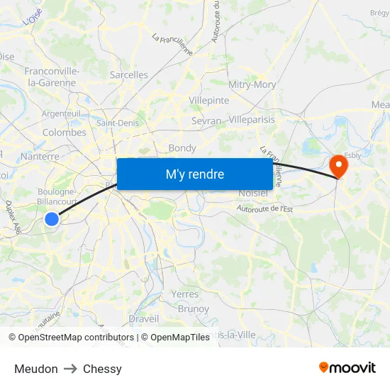 Meudon to Chessy map