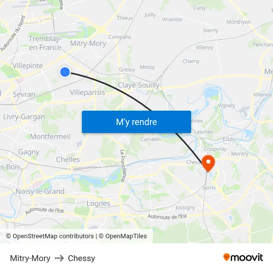 Mitry-Mory to Chessy map
