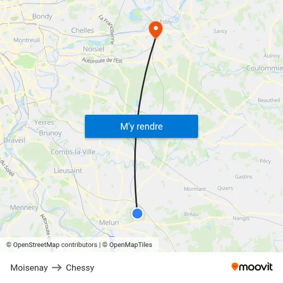 Moisenay to Chessy map