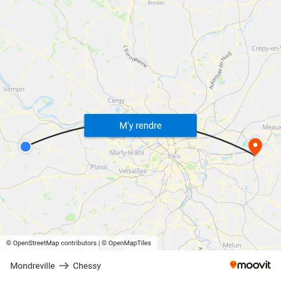 Mondreville to Chessy map