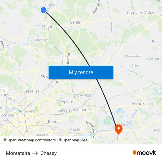 Montataire to Chessy map