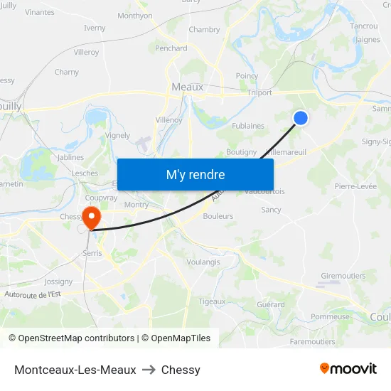 Montceaux-Les-Meaux to Chessy map