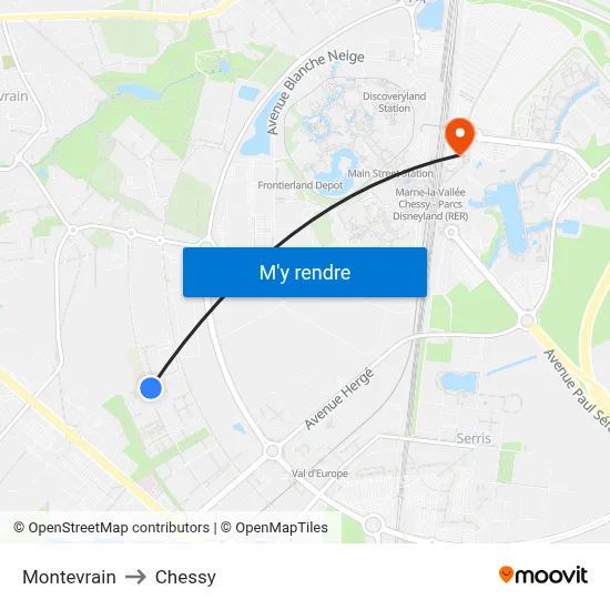 Montevrain to Chessy map
