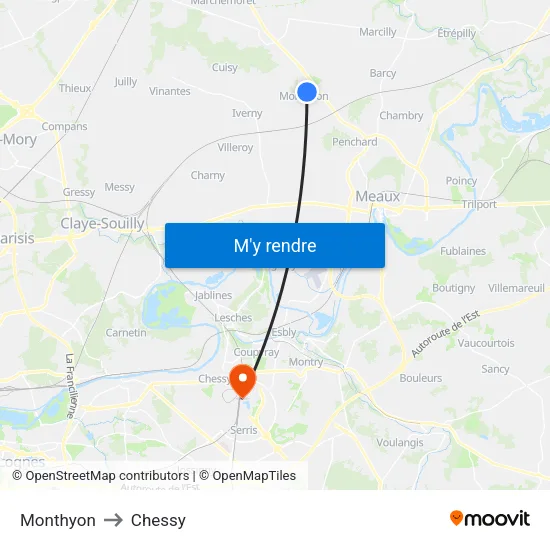 Monthyon to Chessy map