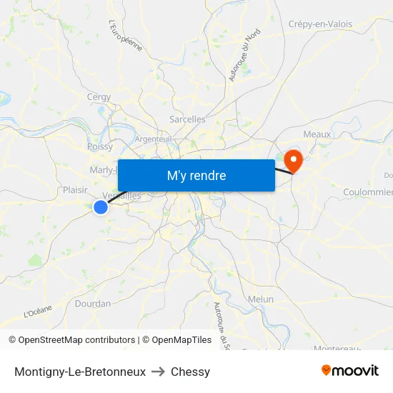 Montigny-Le-Bretonneux to Chessy map