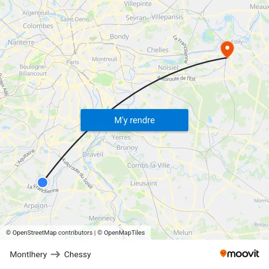 Montlhery to Chessy map