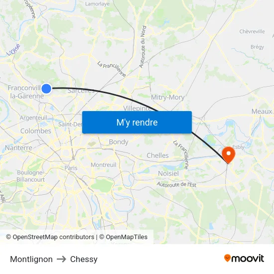 Montlignon to Chessy map