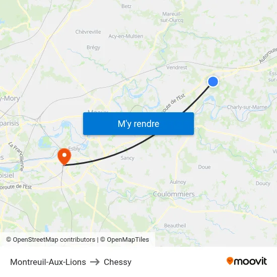 Montreuil-Aux-Lions to Chessy map